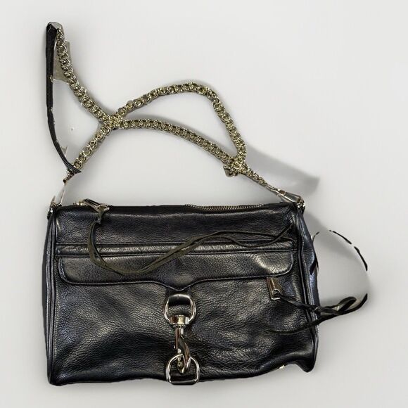 Rebecca Minkoff MAC Crossbody Bag Black Leather Gold Hardware Studded Bottom - Picture 1 of 7